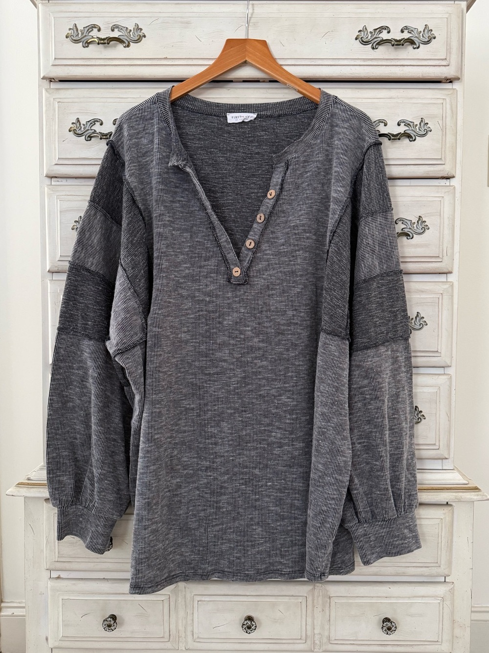 Black Washed Plus Size Henley Top